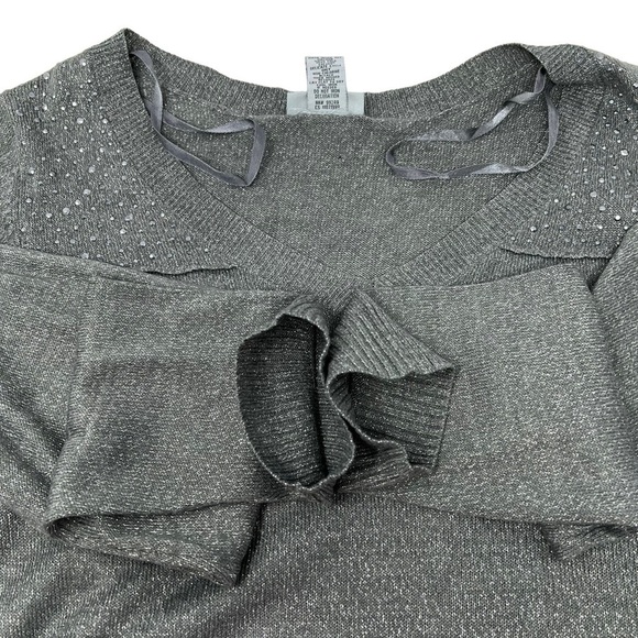 Catherines Silver Gray V Neck Studded Metallic Long Sleeve Sweater Size 0X 16W - Picture 10 of 14